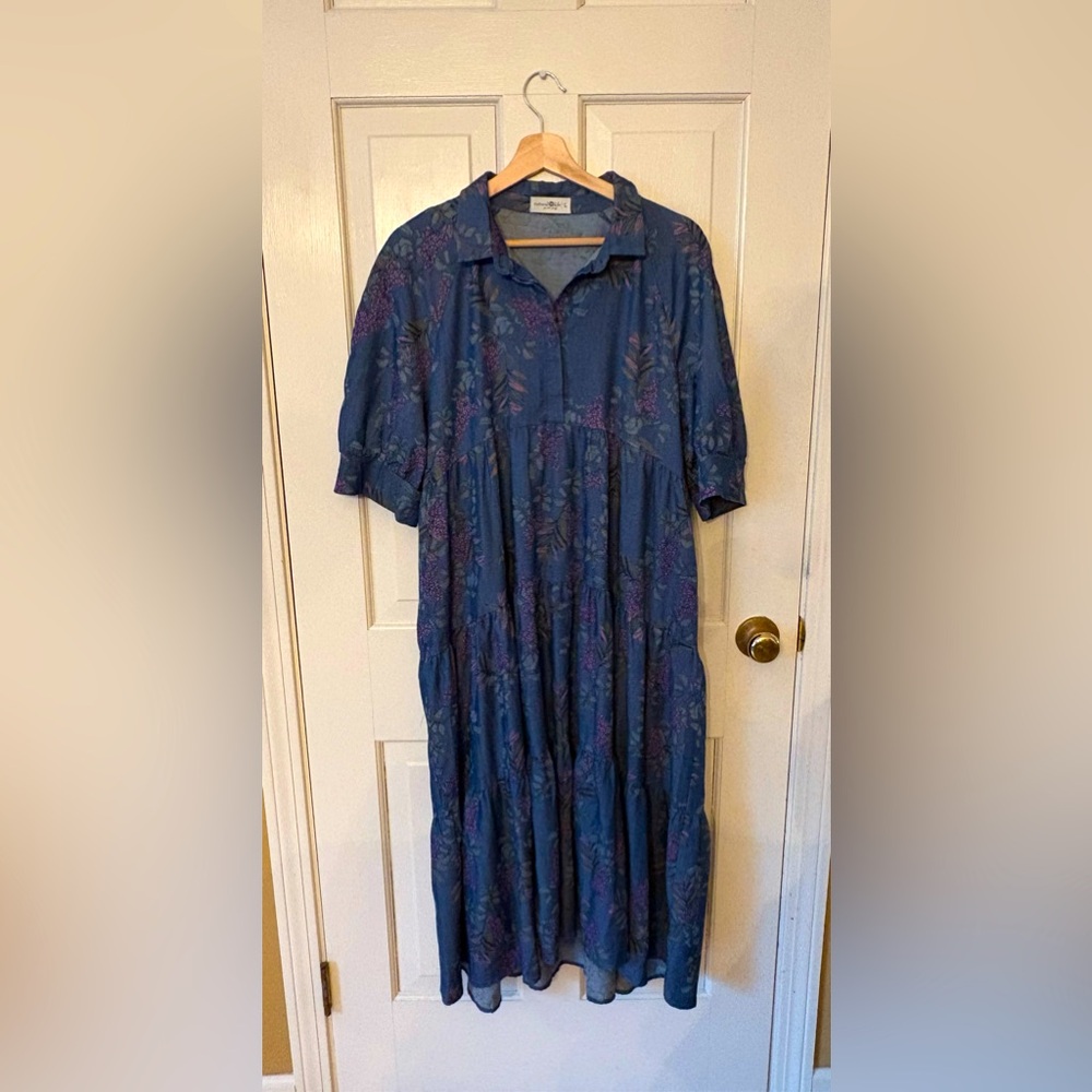 Natural Life Floral Blue Midi Dress size large